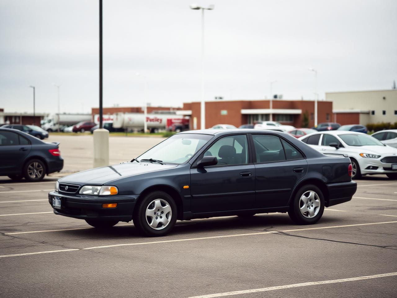 Стар стил: автомобил на паркинг при облачно време